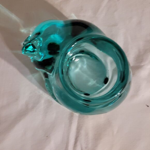 Aquamarine glass Indian Glass Co Sleeping Cats tealight candle holder - Picture 8 of 8